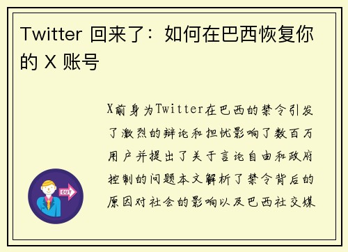 Twitter 回来了：如何在巴西恢复你的 X 账号